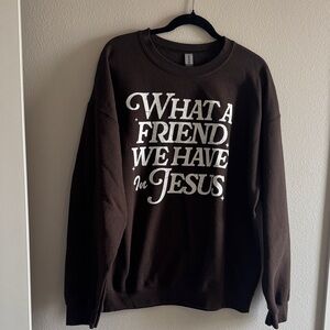 Gildan Brown Crewneck Sweater with Inspirational Text